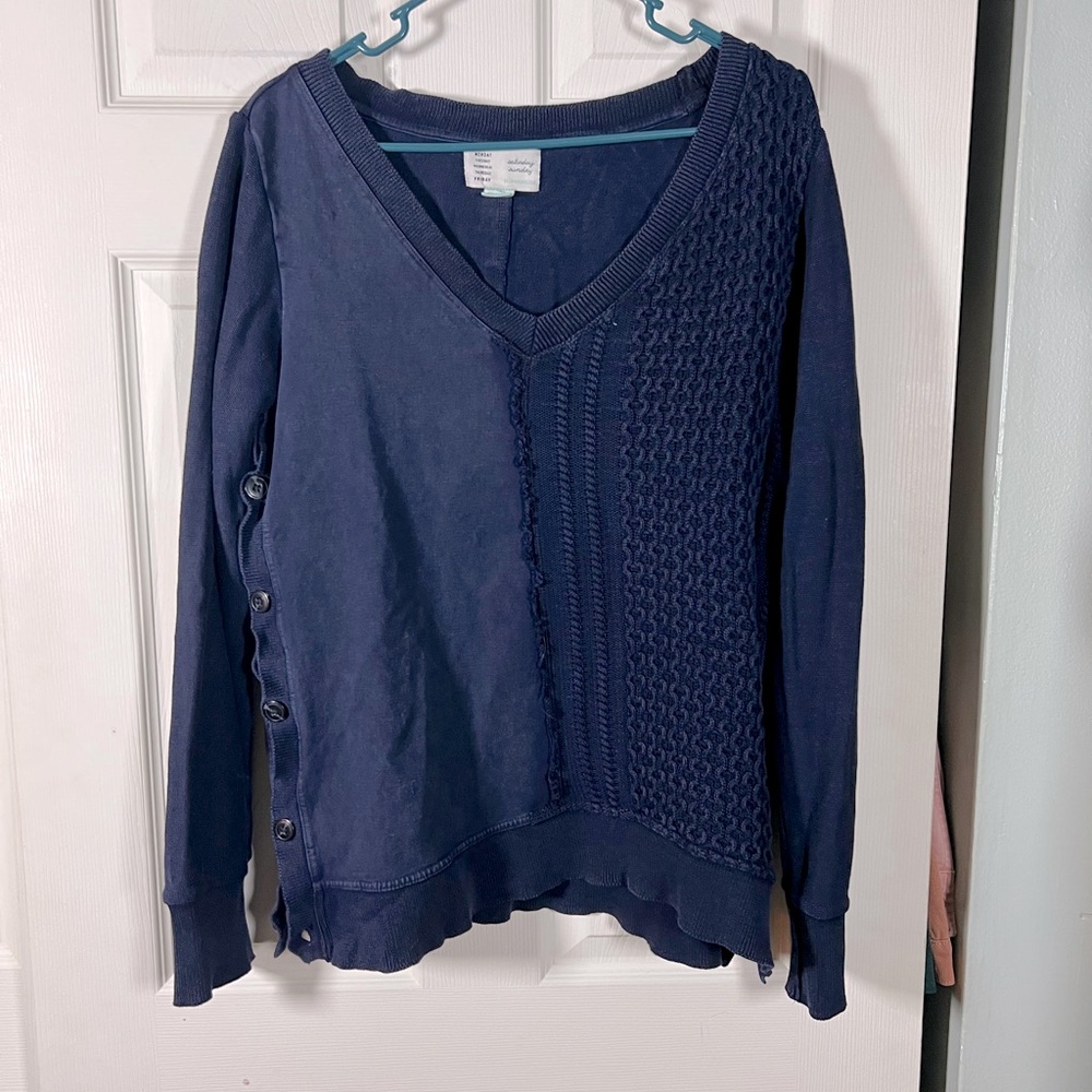 Anthropologie Navy Blue V-Neck Sweatshirt